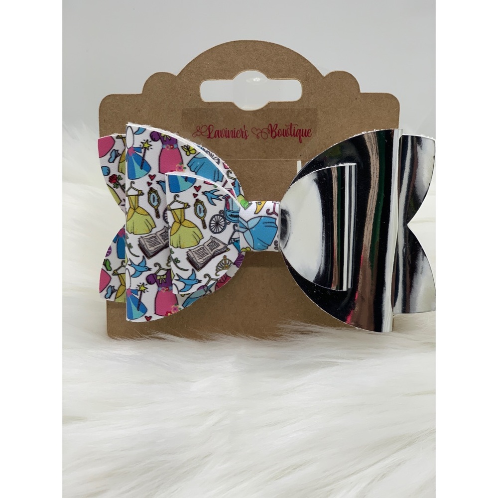 Silver and magical print on vegan leather bow